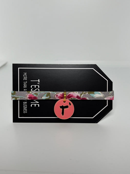 Pulsera cinta gris flores