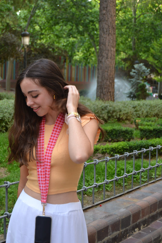 Cuelga móvil rosa y blanco