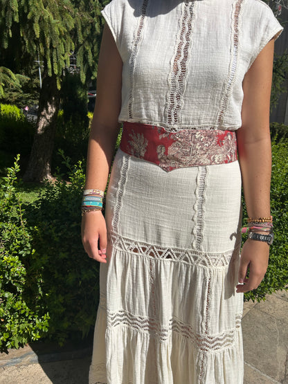 Fajín reversible granate y blanco