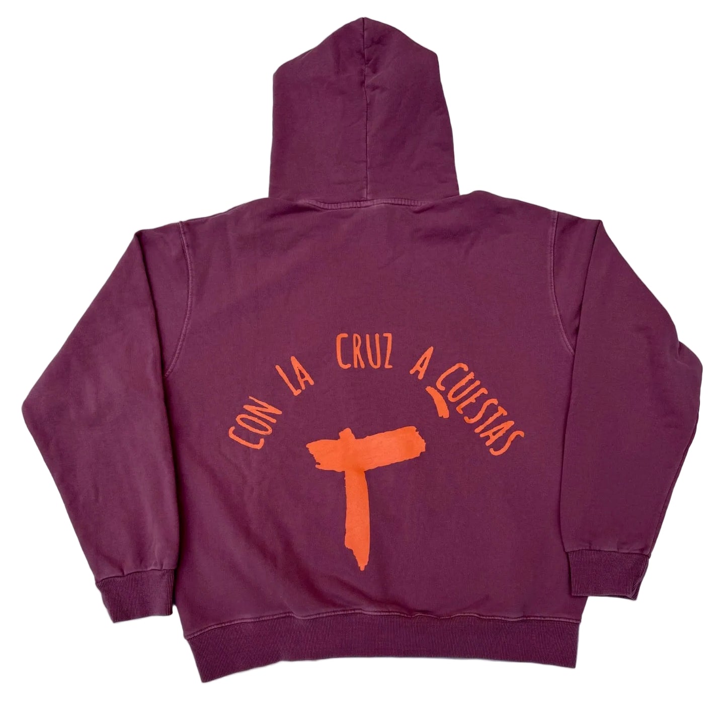 Con la cruz a cuestas hoodie burdeos y naranja